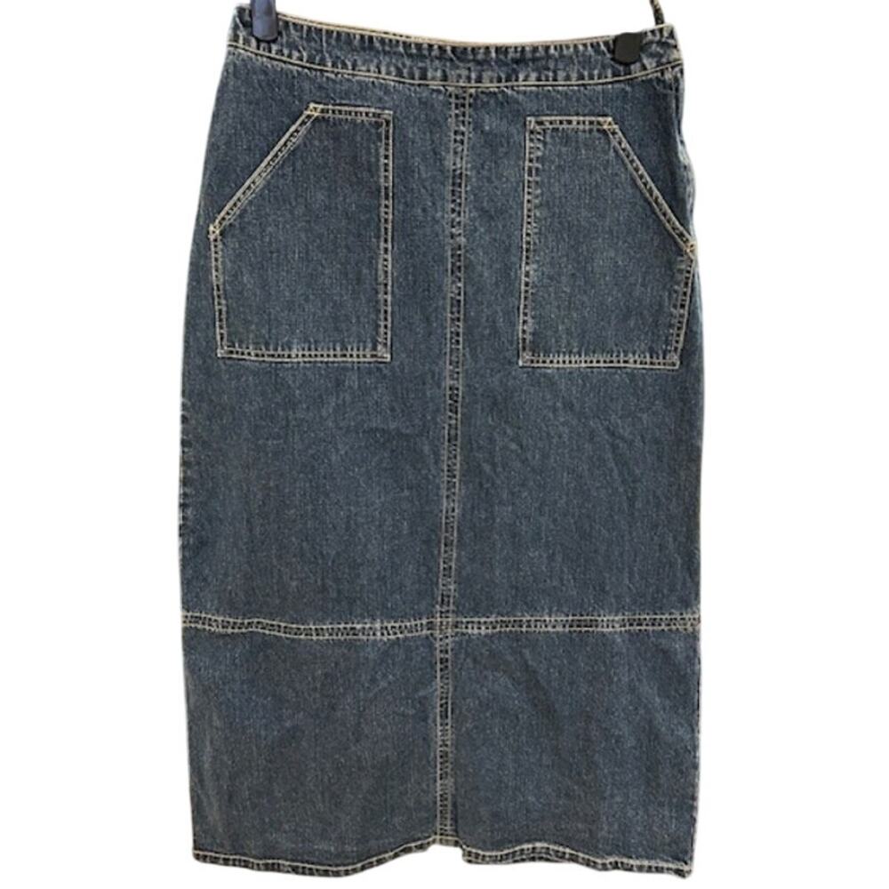 GLORIA VANDERBILT Vintage Women's Prairie Utility Skirt 10 Denim Cottage Midi
